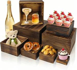 lot 9186 image: 4 Pcs Wooden Buffet RisersCupcake StandsWedding Decor