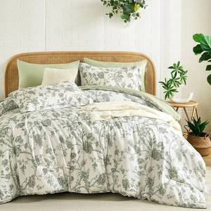 lot 9265 image: $48 Luxudecor Floral Queen Comforter Set 7-Piece, Sage Green