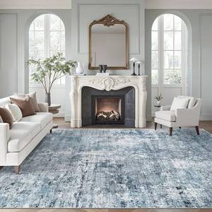 lot 9282 image: $90 Abstract Rug 7x9 - 8x10 - Washable BlueGrey, Low Pile