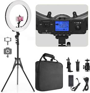 lot 9292 image: $110 Pixel Ring Light 19 Bi-Color LCD with Stand, 55W 3000-5800K