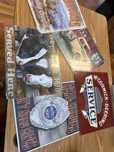 lot 9308 image: Lot of five metal signs 16 x 13