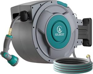 lot 9311 image: $150 58 x 100 ft Retractable Garden Hose Reel, 180  Swivel, Green