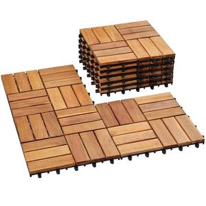 lot 9320 image: PrimeZone 9 Pcs Solid Acacia Wood Interlocking Deck Tiles 12x12