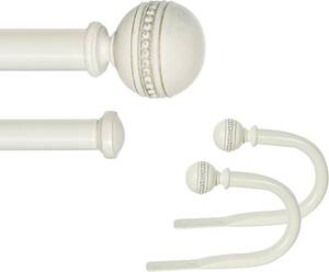 lot 9333 image: $46 1 Double Curtain Rod with Sable Finials, 48-84, Weathered White