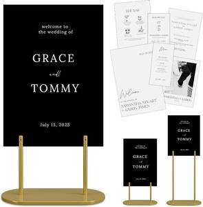lot 9365 image: $50 Gold Wedding Sign Stand with Holder - Metal Easel for Seating