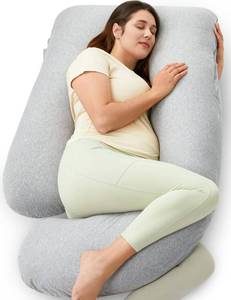 lot 9387 image: $60 Momcozy U-Shaped Pregnancy Pillow 57-Inch Removable Cover, Grey