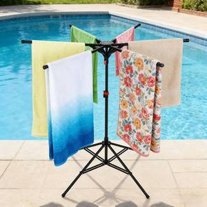 lot 9391 image: Pool Towel Rack, Adjustable 42-71in, 4-Leg Stand & 6 Arms