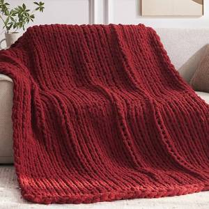 lot 9395 image: Negwoo Chunky Knit Throw Blanket, 50x60, Machine Washable, Red