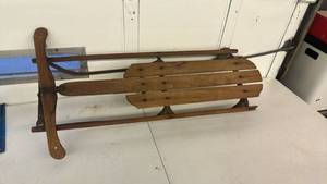 lot 6 image: Wooden Sled with Handle and Seat Slats