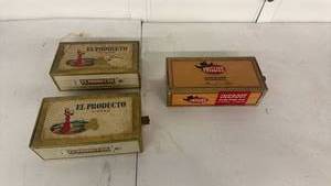 lot 37 image: El Producto Cigar Boxes Lot of 3 Vintage Cardboard Storage