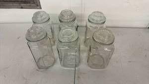 lot 40 image: Glass Storage Jars with Metal Lids Lot of 6