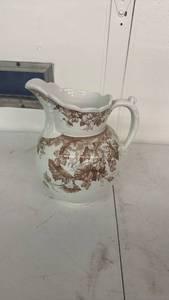 lot 52 image: Ceramic Pitcher with Brown Floral Transfer Decoration