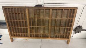 lot 77 image: Wooden Printers Type Case Cabinet with Grid Compartments