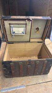 lot 78 image: Steamer Trunk with Metal Straps and Hardware