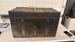 lot 80 image: Steamer Trunk with Wood Slat Top and Metal Handles