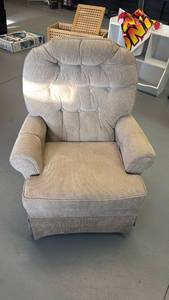 lot 104 image: Upholstered Wingback Armchair with Beige Textured Fabric