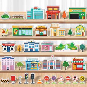 lot 253 image: Kathfly 36 Pcs Wooden Community Helpers Community Wooden Toy Preschool Little Professionals Buildings Block Set Multicultural Buildings, Creative Play for Social Learning Educational Model - Retail $18
