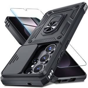 lot 254 image: Janmitta Compatible with Samsung Galaxy S26 Ultra Case Built in Slide Camera Lens CoverScreen ProtectorFinger Ring Holder Kickstand,Heavy Duty Shockproof Full Body Phone Cover,2026 Black - Retail $13
