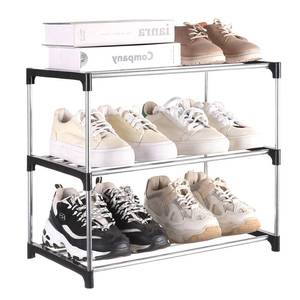 lot 261 image: Fouews Small Shoe Rack, Narrow Stackable Shoe Shelf Organizer for Entryway, Doorway and Bedroom Closet (3-Tier, Black) - Retail $7