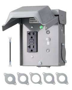 lot 263 image: DEWENWILS Outdoor Outlet Box, 20 AMP Electrical Outlet Box with WRTR GFCI Receptacle, Rainproof 3R Enclosure, Metal Power Switch Cover for Backyard, Outdoor Lighting, ETL Listed - Retail $37