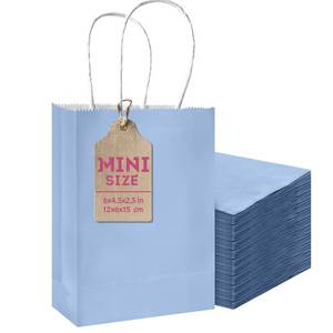 lot 267 image: qiqee 24PCS Mini Gift Bag with Handles Bulk 4.5x2.5x6 Gift Bags Light Blue Bags Multiple Uses - Retail $10