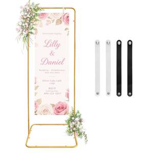 lot 270 image: IKULE Easel Stand for Wedding Sign Holder Metal Welcome Poster Stands Wedding Seating Chart Stand Backdrop Stand Floral Ceremony Easel for Display in Gold - Retail $40
