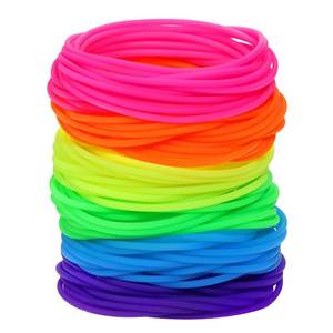 lot 273 image: Penta Angel Silicone Jelly Hair Tie Bracelet 30Pcs Adult Size Retro Solid Neon 80s Style Costume Wrist Band Elastics for Men Women Party Favors (30) - Retail $6