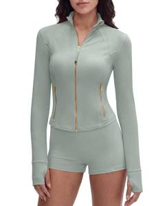 lot 278 image: SUUKSESS Women Golden Full Zip Up Workout Cropped Jackets Lightweight Slim Fit Athletic Yoga Tops with Thumb Holes (Green Spring, S) - Retail $46