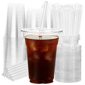 lot 279 image: cundao 16oz 50 Pack Plastic Cups with Lids and Straws - Retail $13