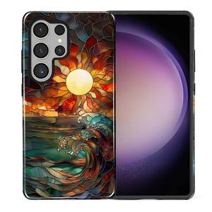 lot 308 image: Flivro Case for Samsung Galaxy S25 Ultra, 2 in 1 PC Hard Shell & Silicone Inner Bumper, AntiScratch Fullbody Cover Shockproof Slim Design Stained Glass Sun Waves - Retail $17