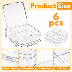 lot 310 image: Jetec 6 Pieces Mini Plastic Clear Beads Storage Containers Box for Collecting Small Items, Beads, Jewelry, Business Cards, Game Pieces, Crafts (2.1 x 2.1 x 0.8 Inch) - Retail $6
