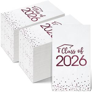 lot 331 image: 100pcs Class of 2026 Graduation Napkins, Disposable Congrats Grad Cocktail Napkins Foil Dot Paper Hand Towels for 2026 High School University College Graduation Party Decorations (White Maroon�� - Retail $1,719