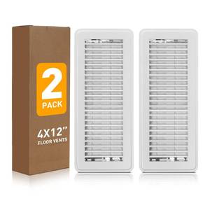 lot 338 image: Vent Covers for Home Floor, Floor Register 4x12, Heavy Duty Walkable Air Vent Covers, Premium Metal Heater Air Vents with Adjustable Air Supply Lever, Register Vent Cover 2 Pack, White - Retail $22