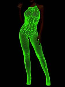 lot 352 image: ADSEXY Sexy Lingerie For Women Black Sheer High Elasticity Bodystocking Bodysuit For Women One Size Fluorescence Green C - Retail $8