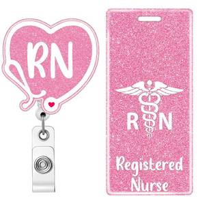 lot 371 image: Plifal RN Registered Nurse Badge Reel Holder Retractable with Badge Buddy for Nurse Nursing, Caduceus Stethoscope Alligator Clip Name Tag ID Card Set Cute Hospital Work Accessories - Retail $10