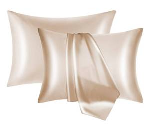 lot 373 image: NOLRDR Mulberry Silk Pillowcase 2 Pack for Hair and Skin with Hidden Zipper,Both Sides 19 Momme Smooth and Breathable Silk Pillow Cases Set of 2 (Beige, King 20�36) - Retail $21