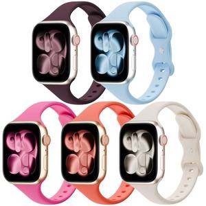 lot 379 image: 5 Pack Slim Thin Silicone Band Compatible with Apple Watch Bands Women Men - Retail $12
