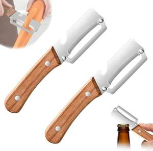 lot 382 image: Premium Vegetable Peeler with Wooden Handle and Bottle Opener,Multi-Functional Vegetable Peeler for Kitchen, 2-In-1 Stainless Steel Kitchen Tool, for Fruit Veggie, Includes Bottle Opener (2PCS) - Retail $7