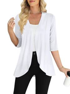 lot 384 image: Yincro Womens 34 Sleeve Cardigan Casual Lightweight Soft Open Front Cardigans (White, 2XL) - Retail $15