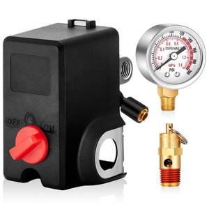 lot 386 image: Relaxweex Air Compressor Pressure Switch 26 Amps 120240 Volts 120-155 Psi with 0-200 Psi Air Gauge 18NPT and Safety pressure relief Valve 14 Male NPT - Retail $34