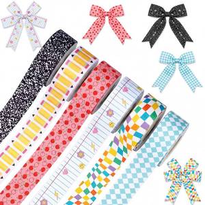 lot 395 image: Knitgrip 6 Pcs 30 Yard Back to School Ribbon for Crafting - Retail $15