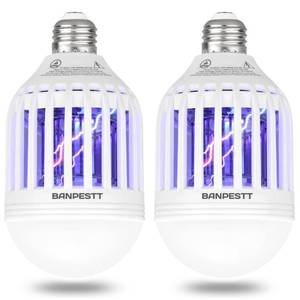 lot 398 image: 2-Pack BANPESTT Bug Zapper Light Bulb 2-in-1 Indoor Mosquito Zapper Gnat Trap- Electric Fly Insect Killer&Bug Catcher for Home Backyard Patio - Retail $20