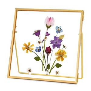 lot 404 image: REDHUGO Double Glass Frame for Pressed Flowers Handmade, Tabletop Photo Frame for Floating Picture and Flower Press, Simple, Metal Geometric, Square, Gold, 4x4 Inches - Retail $14