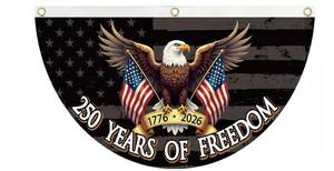 lot 408 image: WENWELL 250 year anniversary of Freedom Bunting Flag, Patriotic Eagle Design, 1776-2026 Commemorative, 2x4 FT with Brass Grommets  - Retail $19