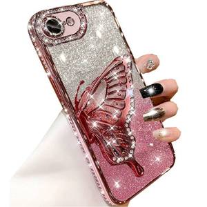 lot 422 image: Changjia for iPhone 17eiPhone 16e Glitter 3D Butterfly Case,Cute Luxury Bling Sparkly Diamond Rhinestones Liquid Flowing Case with Camera Protector Soft TPU Women Girls Cover for iPhone 17e16e, Pink - Retail $13