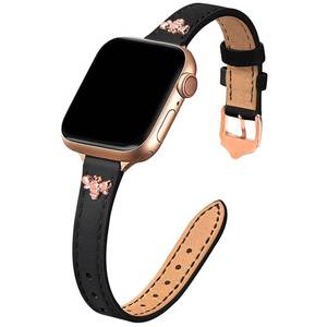 lot 430 image: JR.DM Elegant Slim Leather Bands Compatible with Apple Watch Band 38mm 40mm 41mm 42mm 44mm 45mm 49mm, Designer Top Grain Black Leather Watch Band with Charms, Feminine Design for Ultra SE & Series 8 7 - Retail $16