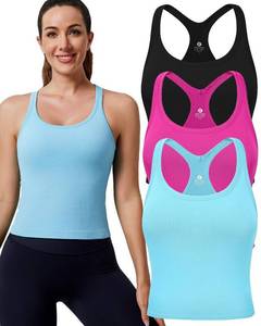 lot 440 image: Evercute Womens 123 Pack Ribbed Workout Tank Tops with Built in Bra Racerback Seamless Crop Tank Tops Camisole Sport Tanks - Retail $40