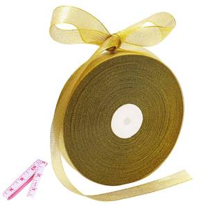 lot 446 image: 100 Yards Glitter Gold Ribbon 58 Inch, Sparkly Thin Solid Fabric Ribbon for Gift Wrapping, Crafts, Holiday Wedding Birthday Party Decoration Floral Bouquet, Metallic Gold Ribbon Roll - Retail $9