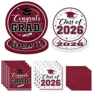 lot 449 image: Graduation Party Plates and Napkins Maroon Class of 2026 Grad Congrats Party Supplies Disposable Dessert Paper Plates Cocktail Napkins forGraduation Party Decorations,Serve 50 - Retail $17