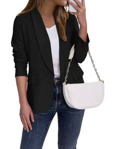 lot 456 image: Ahlaray Casual Black Blazer Jacket for Women Open Front Long Sleeve Work Office, Large - Retail $23
